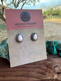 Navajo Sterling Silver and Pink Conch Tear Drop Post Earrings