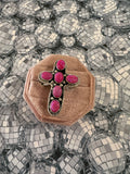 Handmade Fire Pink Opal and Sterling Silver Adjustable Cross Ring