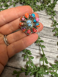 Beautiful Handmade Pink Dream Mojave & Golden Hills Turquoise And Sterling Silver Adjustable Cluster Ring