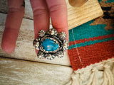 Navajo Sterling Silver & Kingman Turquoise Ring Size 11