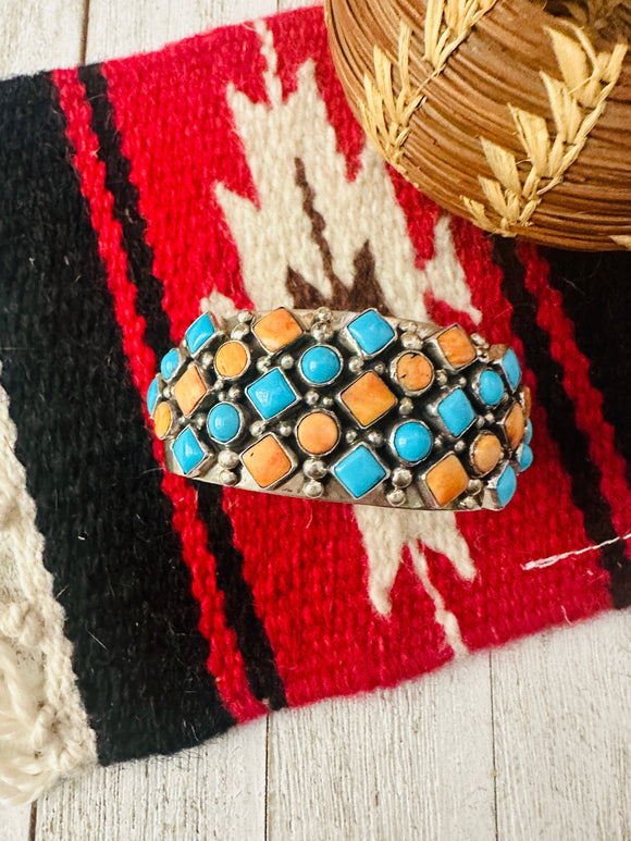 Navajo Turquoise, Spiny Sterling Silver Cuff Bracelet