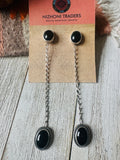 Navajo Sterling Silver & Black Onyx Dangle Earrings