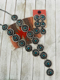 Navajo Sterling Silver & Turquoise Concho Necklace Set by Leander Tahe