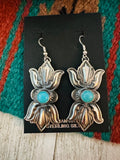 Navajo Hand Stamped Sterling Silver & Turquoise Concho Dangle Earrings