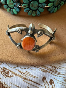 Navajo Single Stone Orange Spiny & Sterling Silver Cuff Bracelet by Chimney Butte