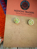 Zuni Yellow Opal & Sterling Silver Inlay Stud Earrings