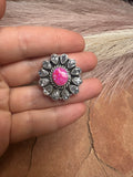 Beautiful Handmade CZ & Pink Fire Opal And Sterling Silver Adjustable Ring