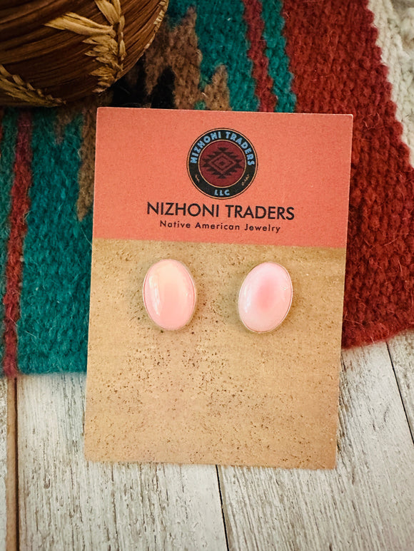 Navajo Sterling Silver & Queen Pink Conch Stud Earrings