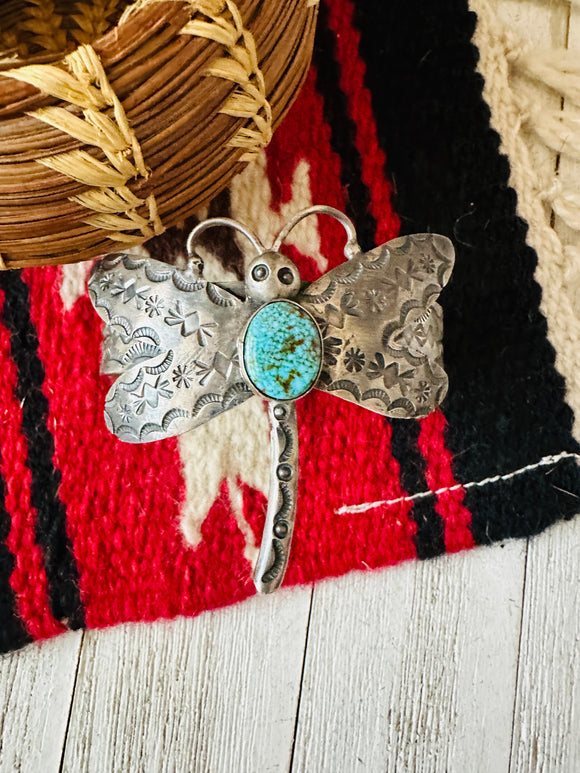 Navajo Turquoise & Sterling Silver Dragonfly Cuff Bracelet