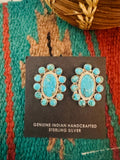 Navajo Sterling Silver & Kingman Turquoise Cluster Post Earrings