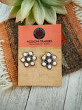 Navajo Sterling Silver & Queen Pink Conch Flower Cluster  Earrings