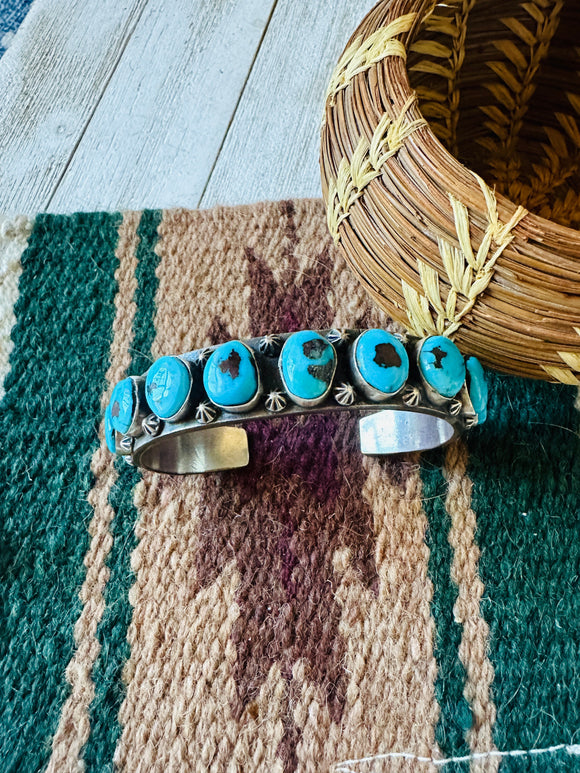 Old Pawn Navajo Sterling Silver & Sleeping Beauty Turquoise Cuff Bracelet