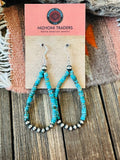 Navajo Turquoise & Sterling Silver Pearl Beaded Hoop Earrings