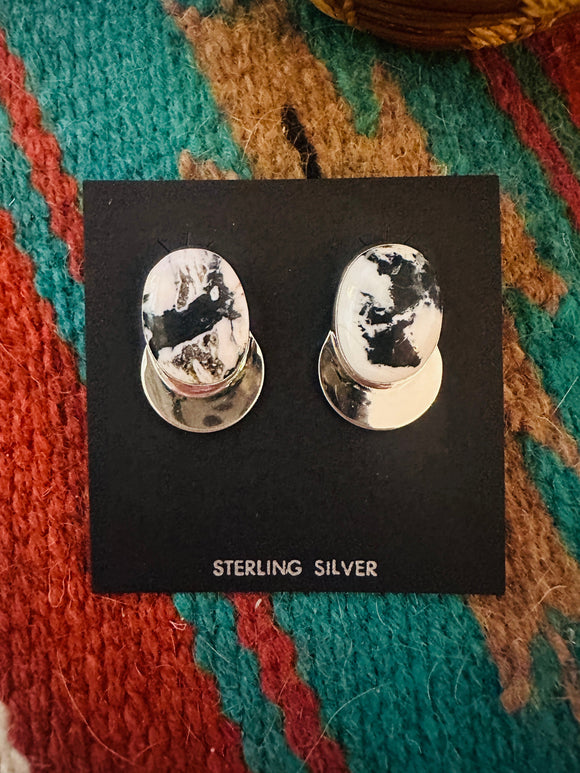 Navajo White Buffalo & Sterling Silver Post Earrings