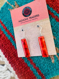 Navajo Sterling Silver Apple Coral Rectangle Dangle Earrings