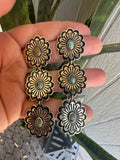 Handmade Turquoise and Sterling Silver Concho Flower Dangle Earrings