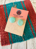 Navajo Sterling Silver & Turquoise Circle Slab Stud Earrings