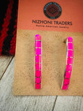 Zuni Sterling Silver & Pink Fire Opal Inlay Dangle Earrings