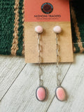 Navajo Sterling Silver & Queen Pink Conch Chain Dangle Earrings