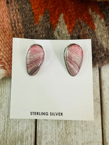 Navajo Rhodochrosite and Sterling Silver Clip On Earrings