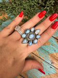 Beautiful Handmade Golden Hills Turquoise And Sterling Silver Cluster Adjustable Ring