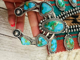 Navajo Sonoran Mountain Turquoise & Sterling Silver Squash Blossom Necklace Set