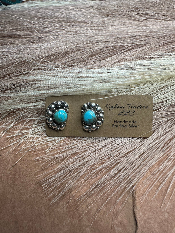 Handmade Sterling Silver Ball & Turquoise Post Earrings