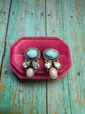 Handmade Natural Golden Hills Turquoise, Pink Conch, CZ and Sterling Silver Earring