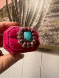 Handmade Rhodonite, Turquoise & Sterling Silver Adjustable Ring Signed Nizhoni