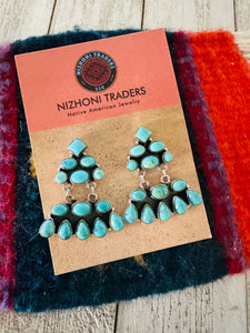 Handmade Turquoise & Sterling Silver Chandelier Dangle Earrings Signed Nizhoni