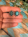 Handmade Number 8 Turquoise & Sterling Silver Ball Stud Border Earrings