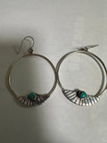 Handmade Turquoise & Sterling Silver Hoop Earrings Signed Nizhoni