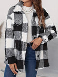 Plaid Button Up Long Sleeve Fuzzy Outerwear