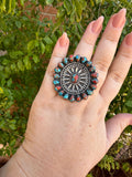 Beautiful Handmade Coral Mojave And Sterling Silver Adjustable Ring