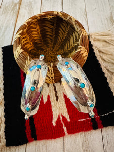 Navajo Sterling Silver & Turquoise Hoop Earrings