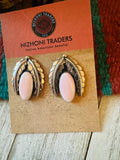 Navajo Sterling Silver & Queen Pink Conch Leaf Post Earrings