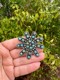 Handmade Turquoise and Sterling Silver Adjustable Flower Statement Ring