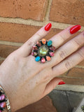 Beautiful Handmade Palomino Turquoise, Pink Dream And Sterling Silver Adjustable Ring