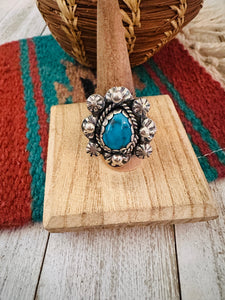 Navajo Sterling Silver & Kingman Turquoise Ring Size 11