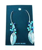 Navajo Kingman Turquoise & Sterling Silver Beaded Feather Earrings