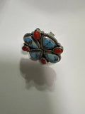 Beautiful Handmade Sterling Silver, Golden Hills Turquoise & Coral Adjustable Ring