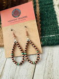 Navajo Copper & Turquoise Beaded Dangle Hoop Earrings