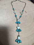 Beautiful Handmade Sterling Silver, Kingman Turquoise & Palomino Turquoise Heart Lariat Necklace