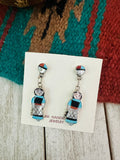 Zuni Multi Stone & Sterling Silver Inlay Maiden Girl Dangle Earrings