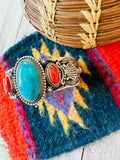 Old Pawn Navajo Sterling Silver, Turquoise & Coral Cuff Bracelet