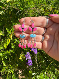 Handmade Natural Golden Hills Turquoise, Hot Pink Opal and Sterling Silver Dangle Earring