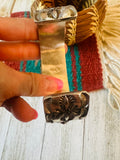 Navajo Hand Stamped Sterling Silver Feather Star Cuff Bracelet