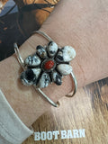 Handmade Sterling Silver, White Buffalo & Coral Adjustable Cuff Bracelet