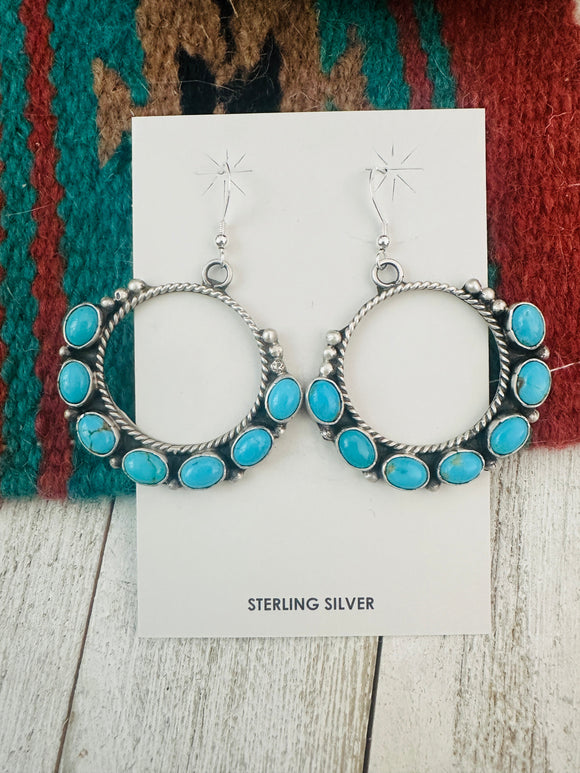 Navajo Sterling Silver & Turquoise Circle Dangle Earrings