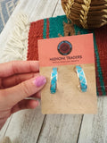 Zuni Sterling Silver & Turquoise Inlay Hoop Earrings